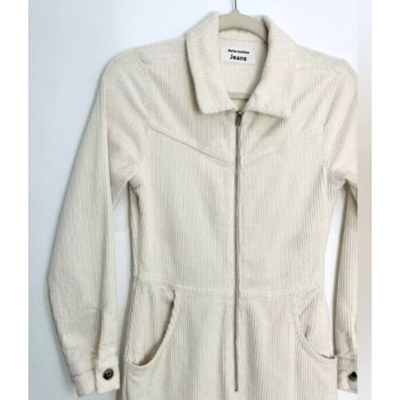 Reformation Aaron corduroy jumpsuit in bone Size 12 - Picture 4 of 16